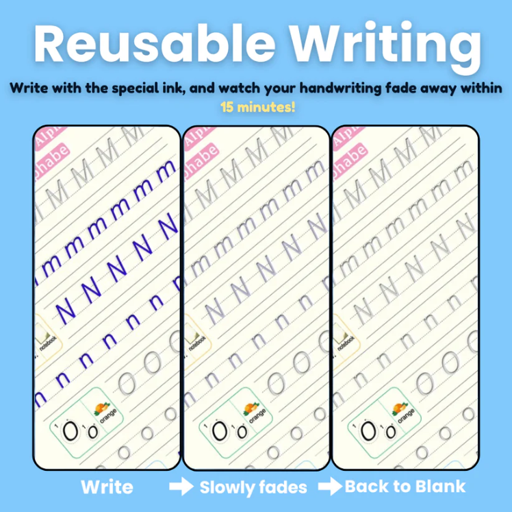 MagicGroove Tracing Book: Reusable Handwriting Practice with Disappearing Ink & Grooves